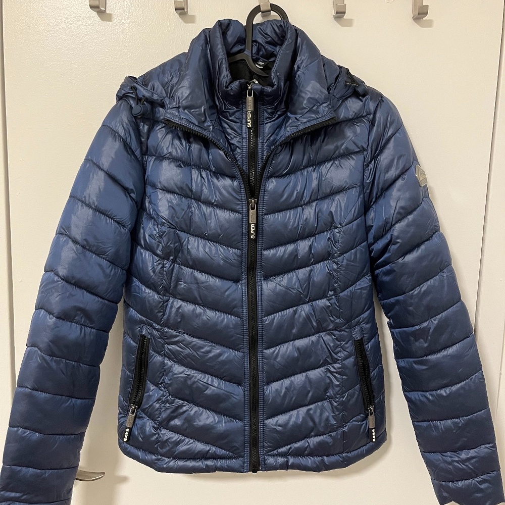 Superdry Fitted Down Jacket Navy | Size Small